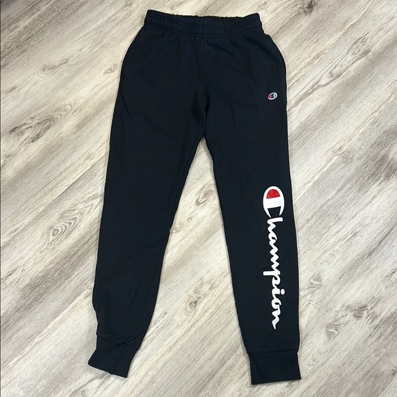 Champion Pants - Champion Black Signature Logo Tapered Jogger Sweatpants with Elastic Cuffs / S